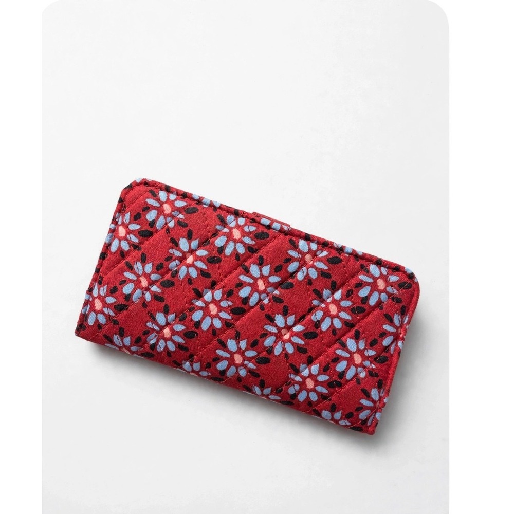 Vera Bradley Quilted Cotton Red Floral Snap Wallet with ID Window and Zip Pocket